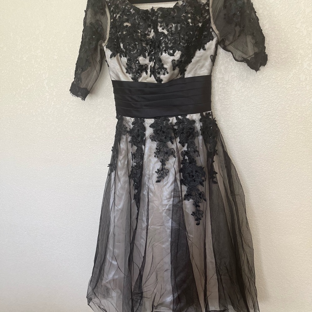 Elegant Black and White Lace Dress